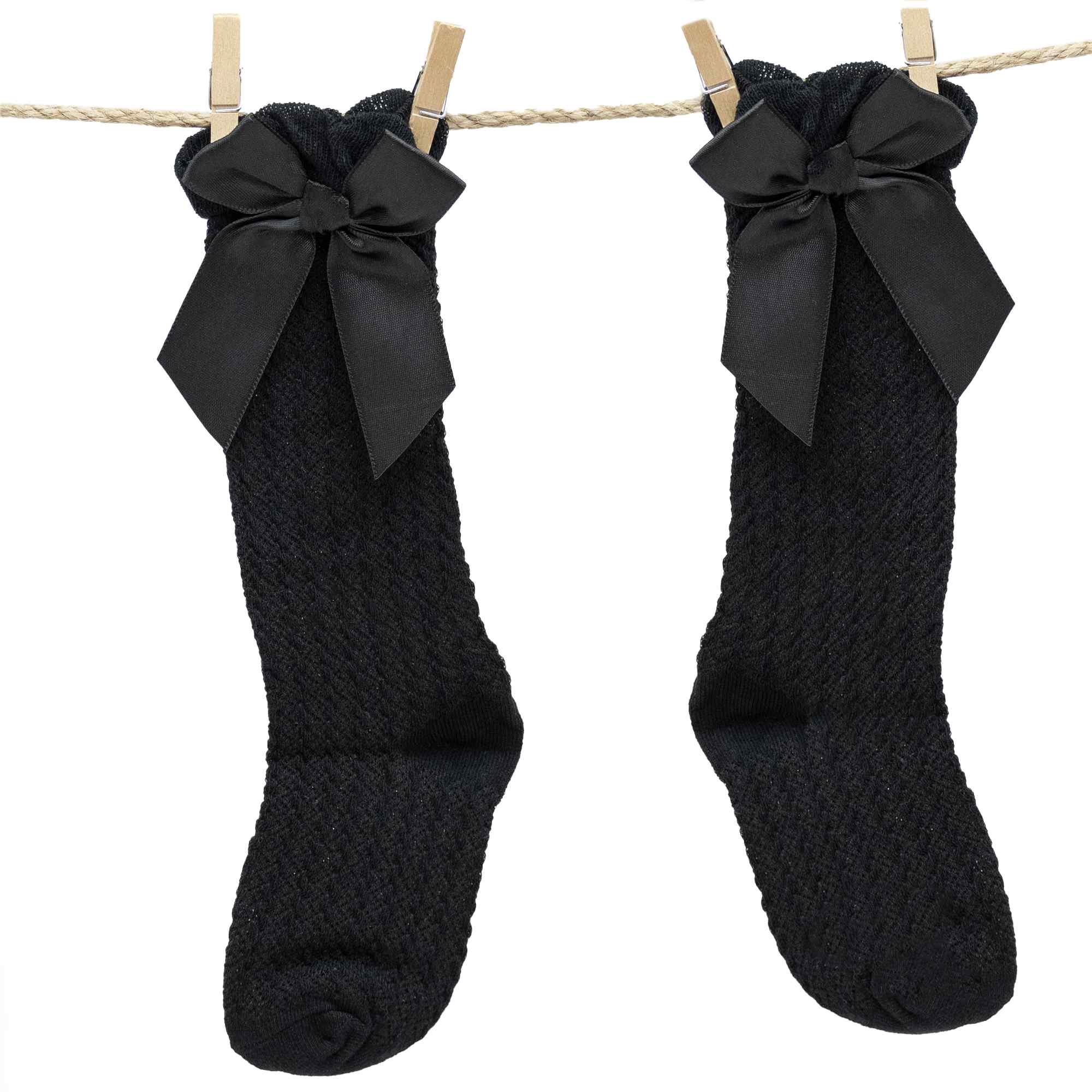 Calcetines altos de algodón con lazo para niños hasta 3 años negros