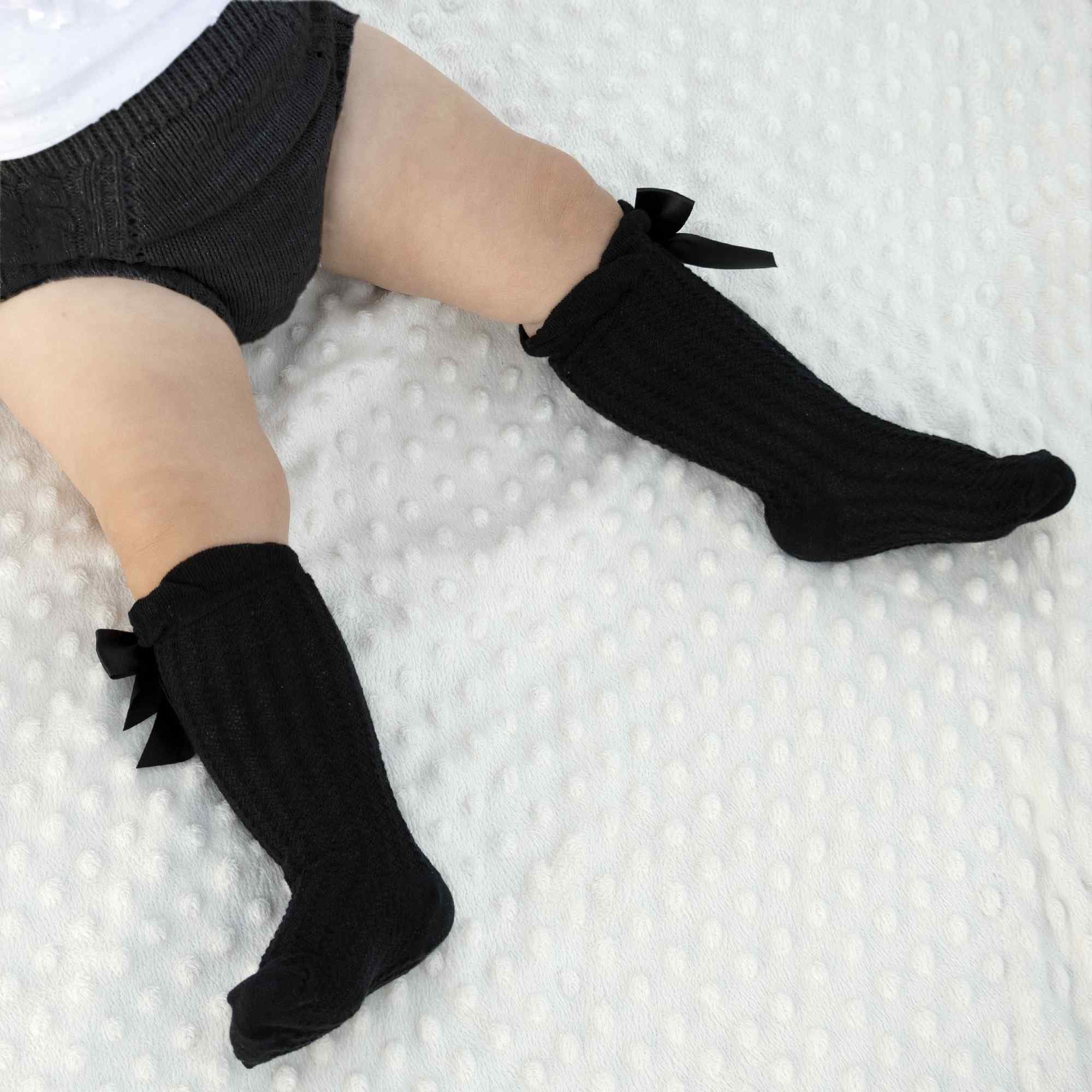 Calcetines altos de algodón con lazo para niños hasta 3 años negros - imagen 8