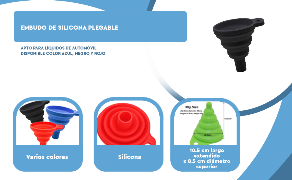 Banner - Embudo de silicona universal para líquidos de automóvil negro