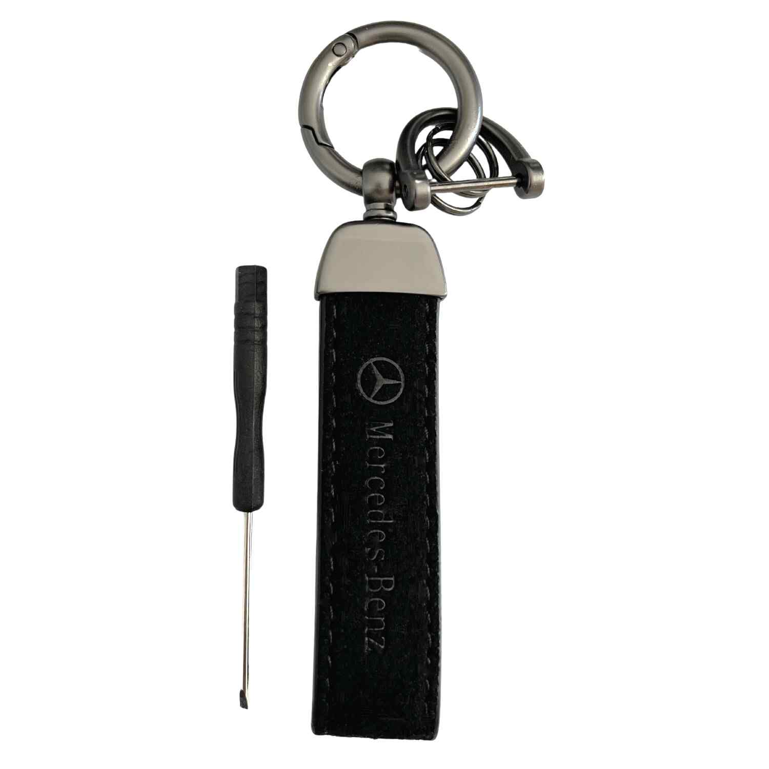 Llavero de cuero y metal compatible con Mercedes negro
