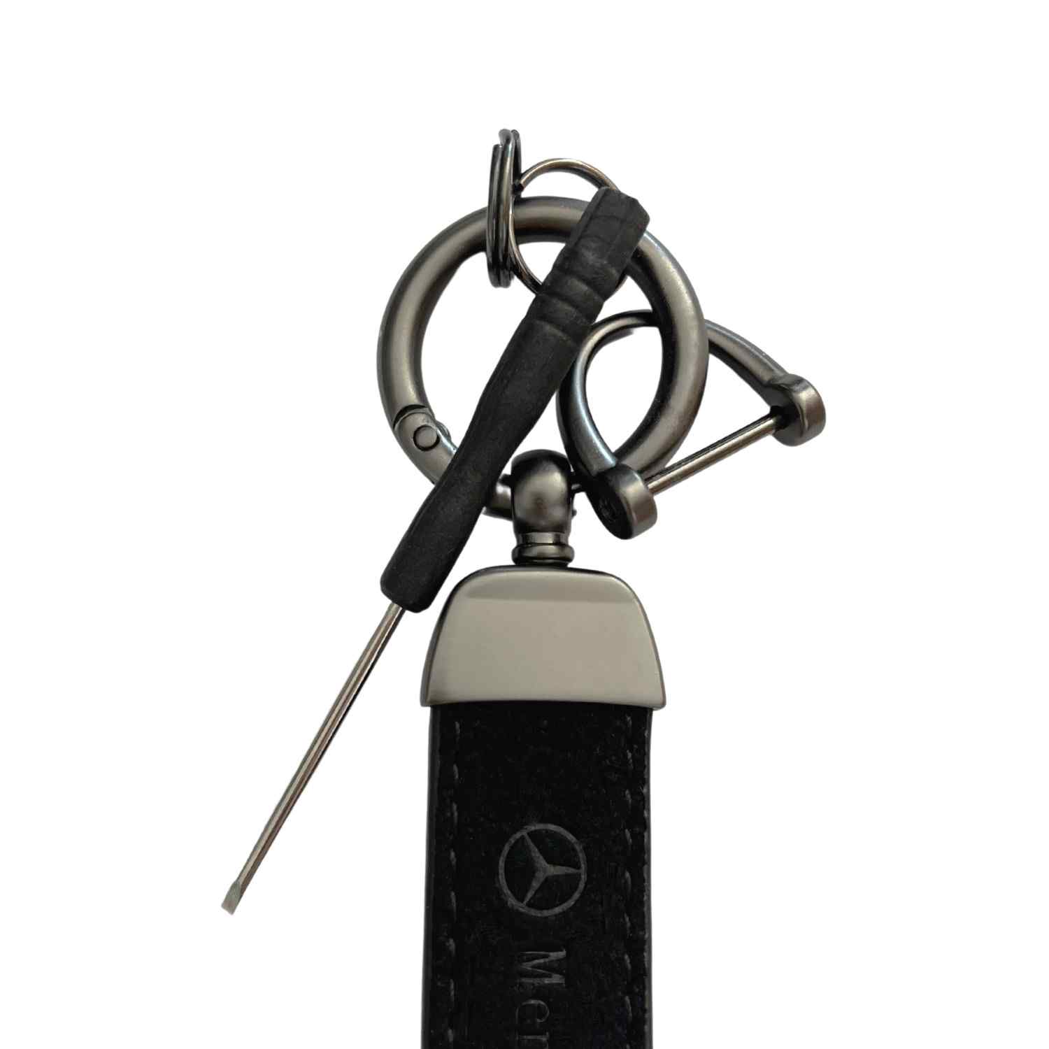 Llavero de cuero y metal compatible con Mercedes negro - imagen 2