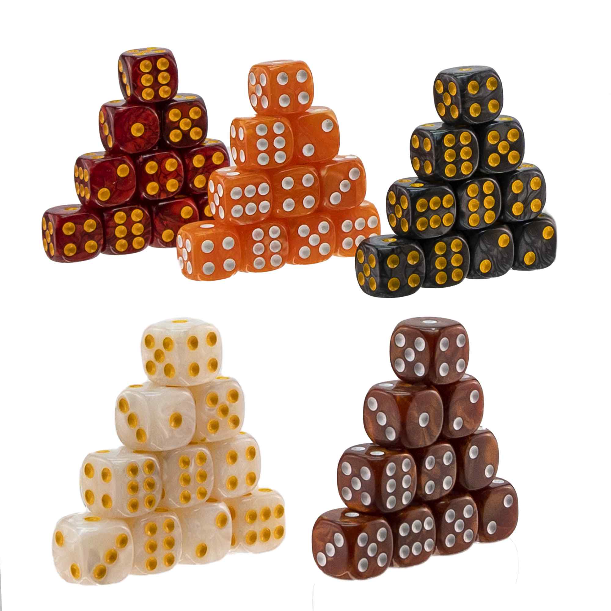 Dados 6 caras de 5 Colores perla Esquina Redondeados con Bolsa de Almacenamiento 50 unidades