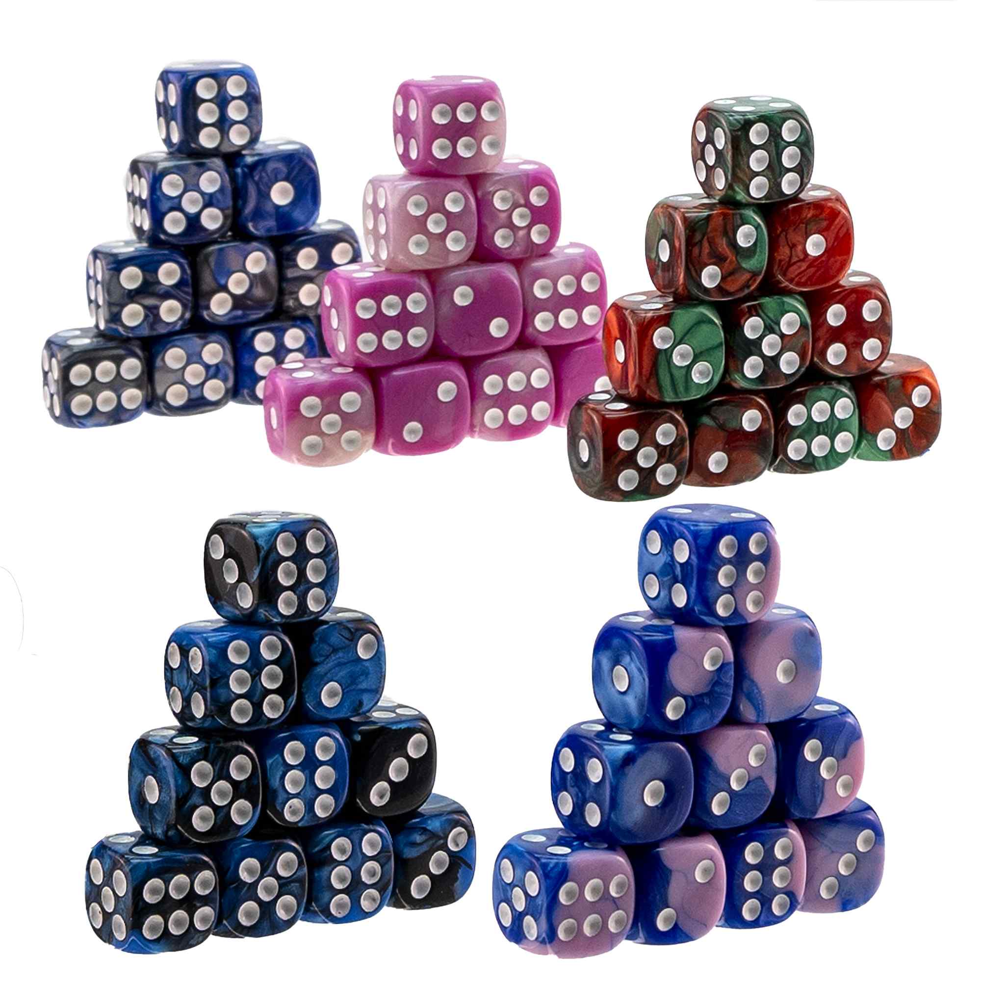 Dados 6 caras de 5 Colores bicolores Esquina Redondeados con Bolsa de Almacenamiento 50 unidades