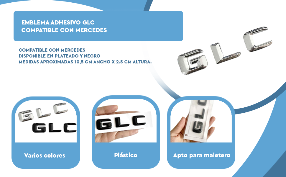 Banner - Emblema GLC adhesivo compatible con Mercedes plateado brillo