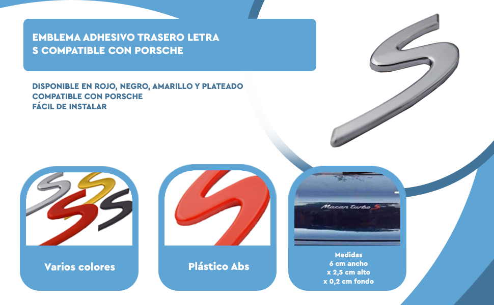 Banner - Emblema adhesivo trasero letra S compatible con Porsche rojo