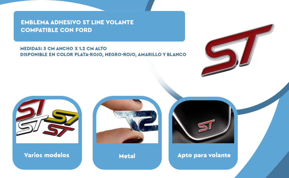 Banner - Emblema Adhesivo ST Line para volante compatible con Ford rojo negro