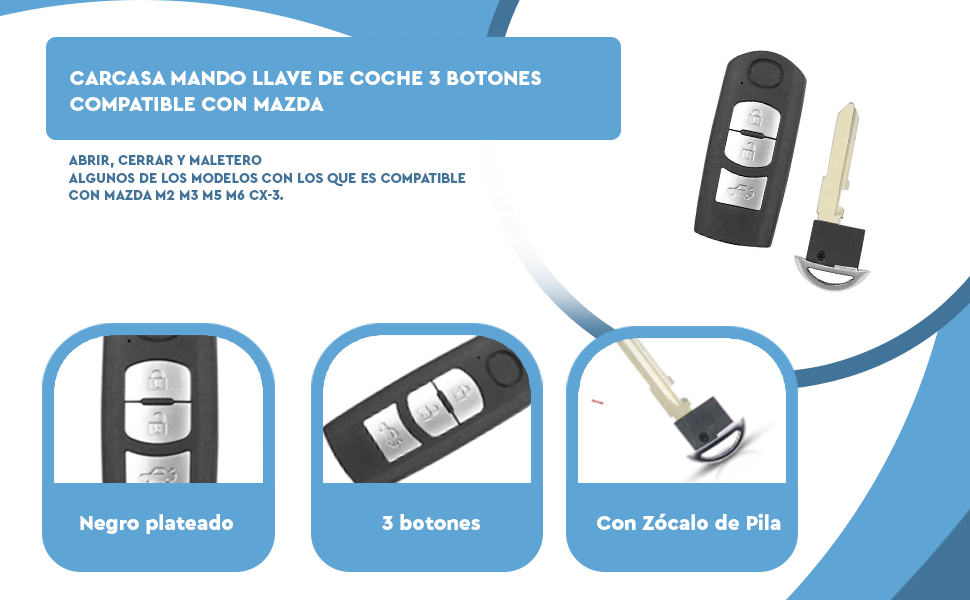 Banner - Carcasa mando llave del coche 3 botones compatible con Mazda