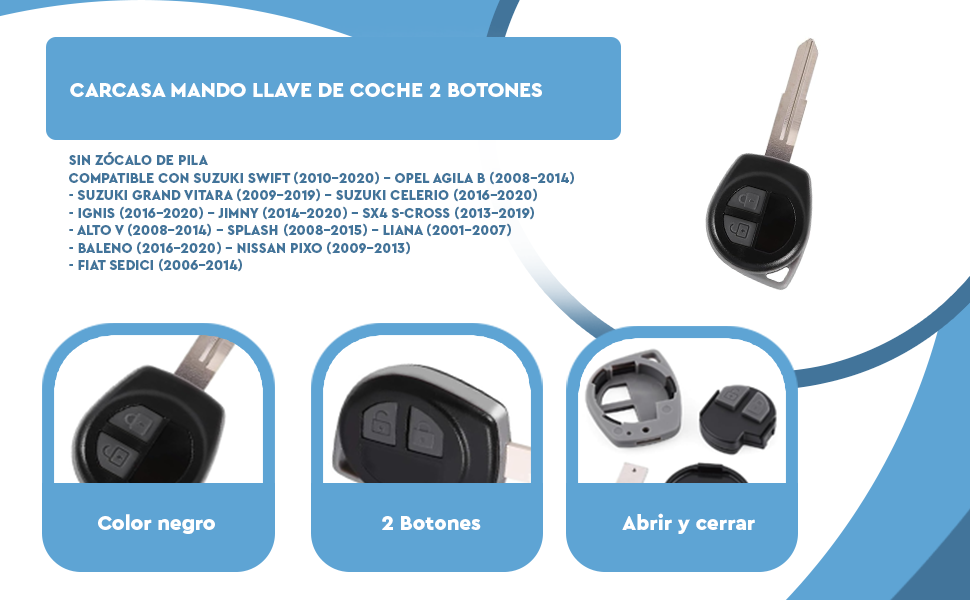 Banner - Carcasa mando llave de coche 2 botones compatible con Suzuki