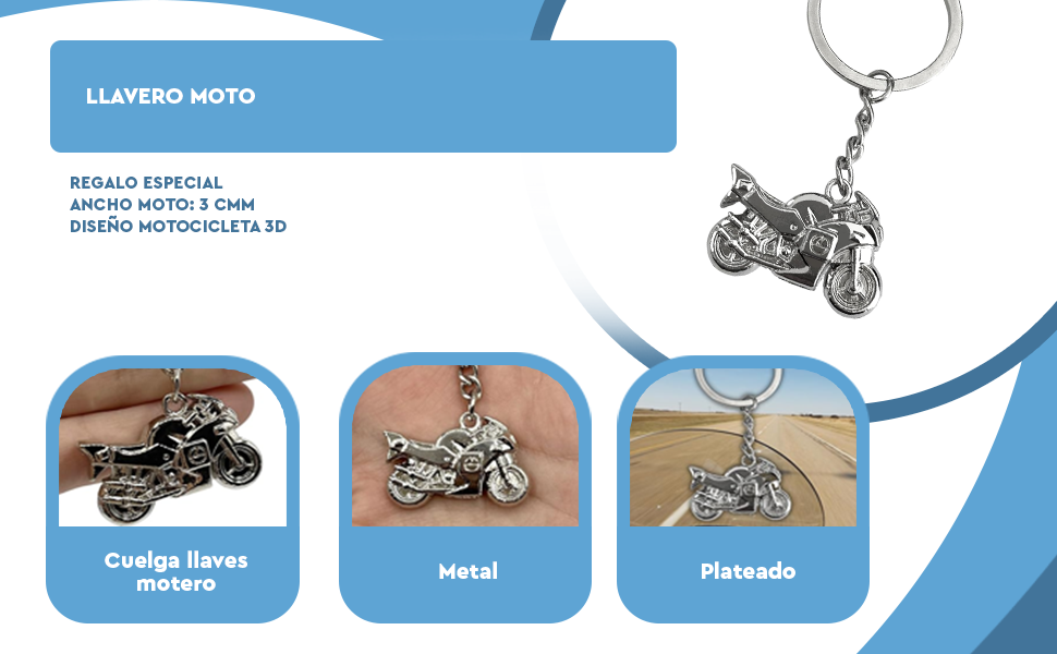 Banner - Llavero metalico en forma de moto plateado