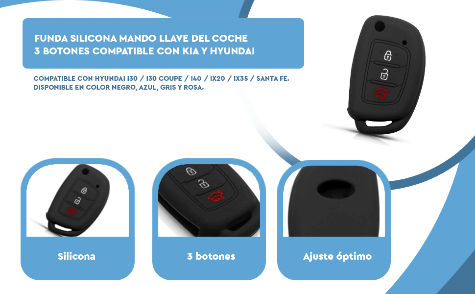Banner - Funda silicona mando llave coche 3 botones compatible con Hyundai Gris