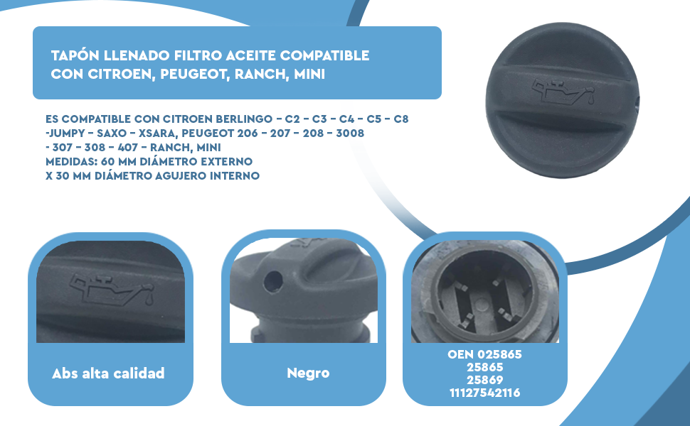 Banner - Tapon de llenado filtro aceite compatible con Peugeot y Citroen OEN 25865
