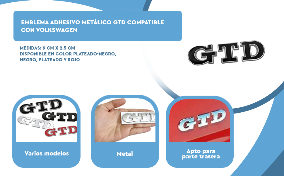 Banner - Emblema adhesivo GTD compatible con VW Negro plata