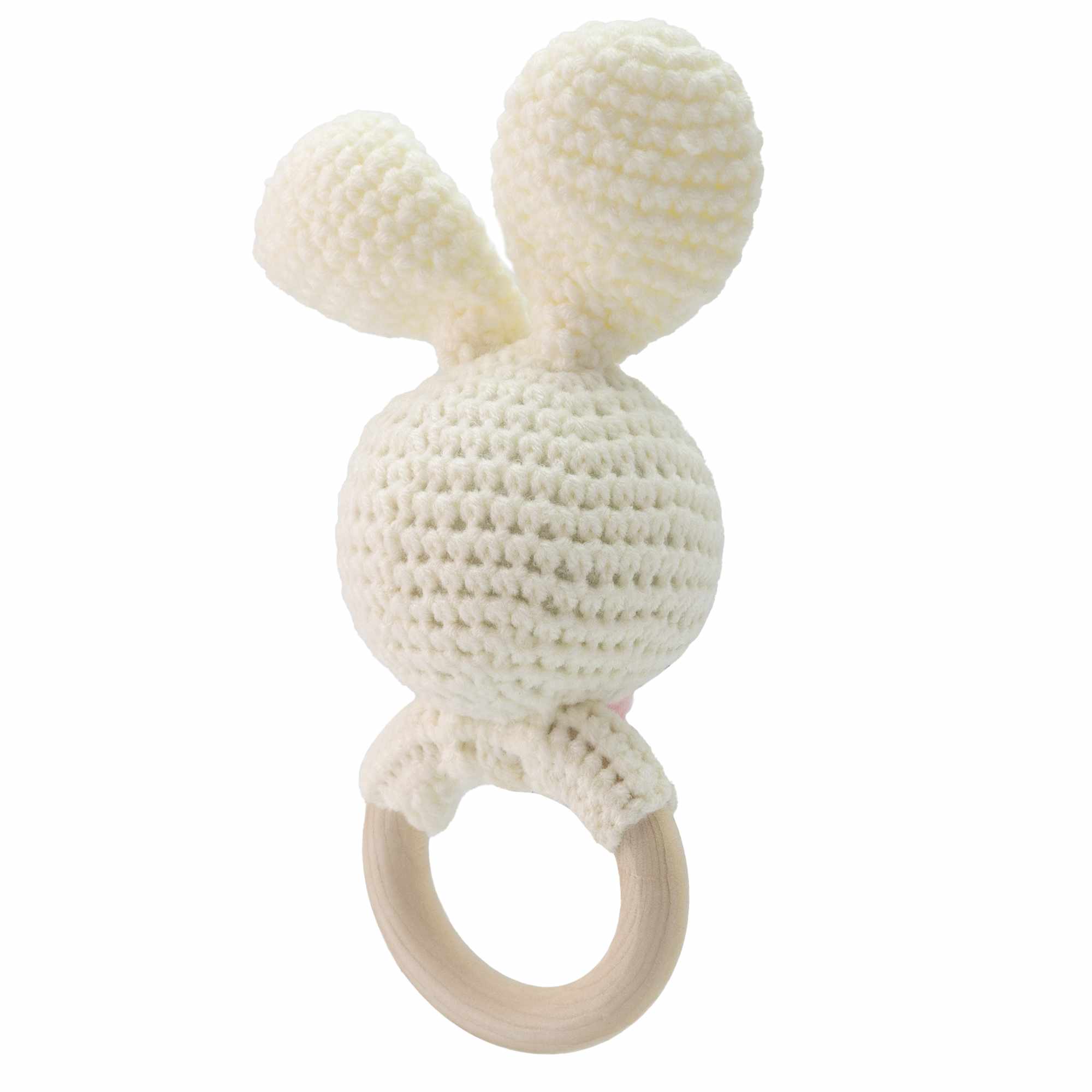 Sonajero para bebe diseño conejo con gancho madera blanco - imagen 2
