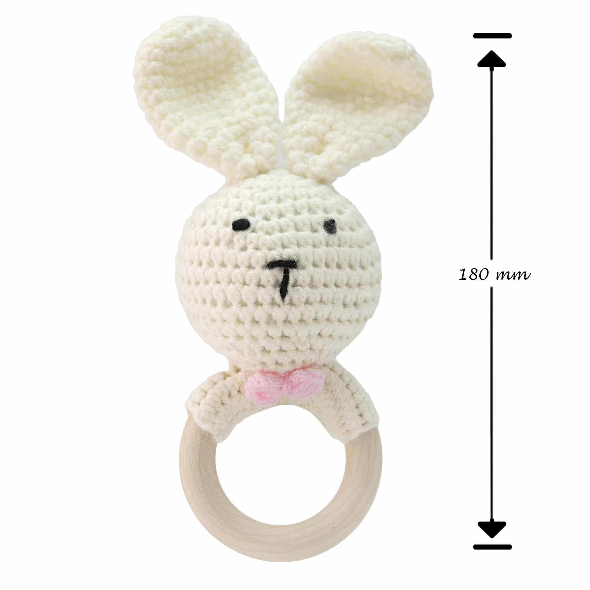 Sonajero para bebe diseño conejo con gancho madera blanco - imagen 5