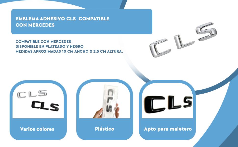 Banner - Emblema CLS adhesivo compatible con Mercedes Plateado Brillo