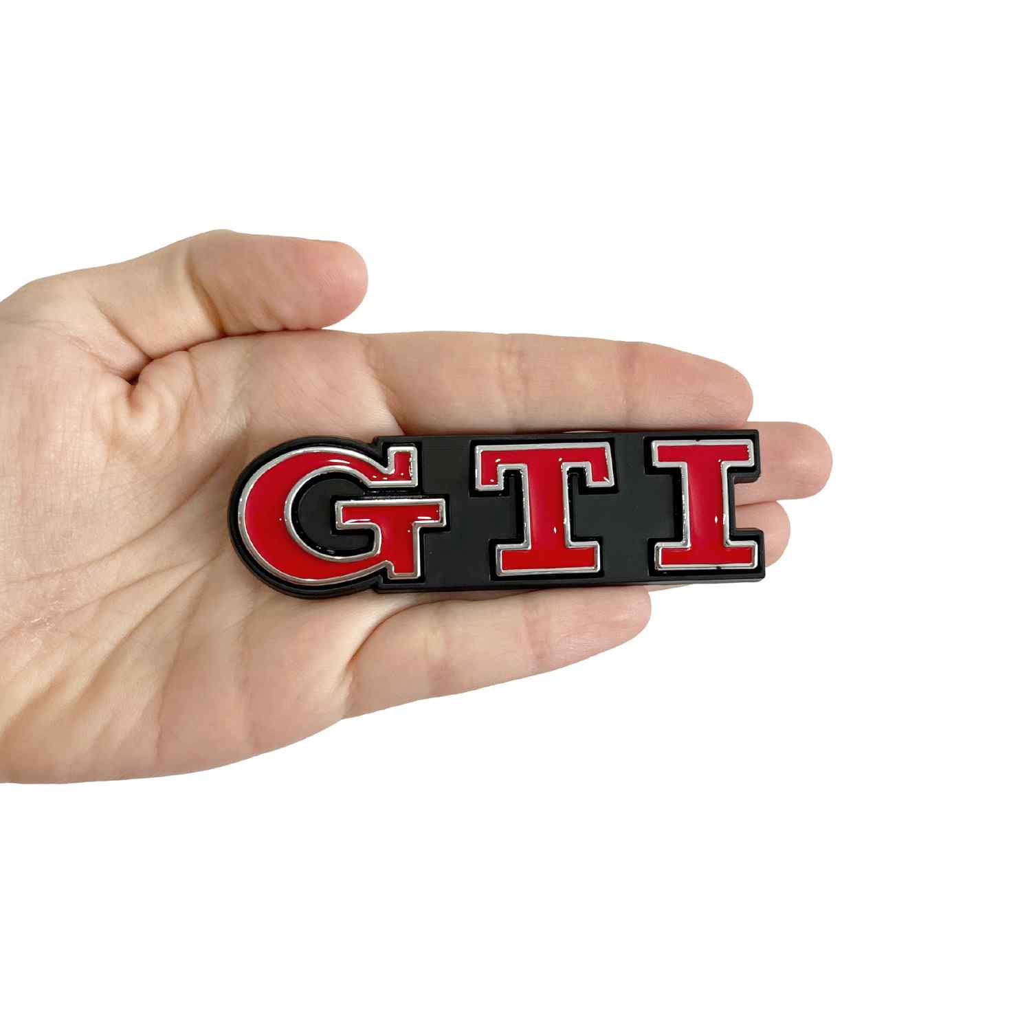 Emblema parrilla GTI compatible con VW rojo plateado - imagen 3