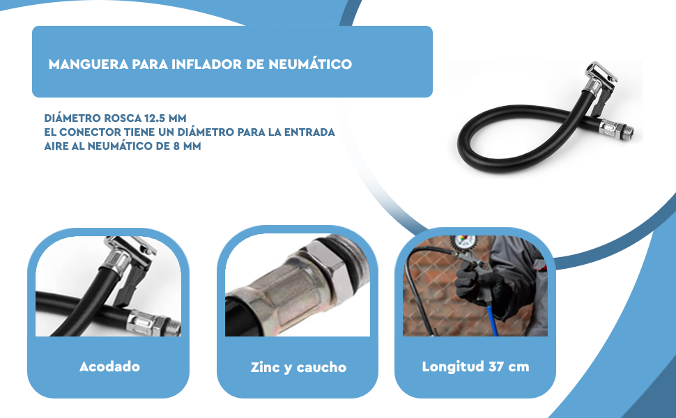 Banner - Manguera para inflador de neumatico de coche 12.5mm longitud 37 cm acodado