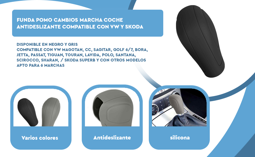 Banner - Funda Pomo cambios marcha coche silicona suave compatible con VW y Skoda gris