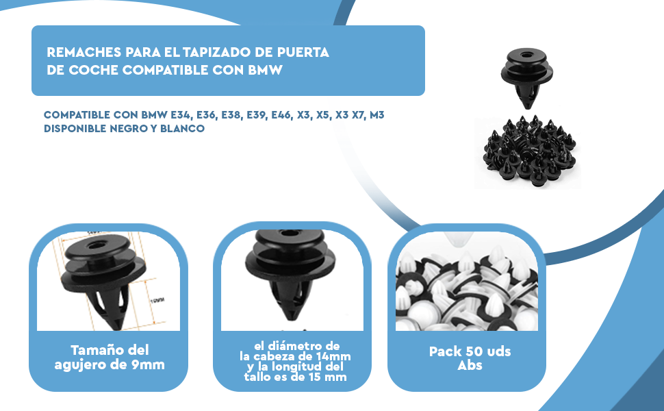 Banner - Grapas clips remaches especial coche compatible con BMW negro (50 uds)