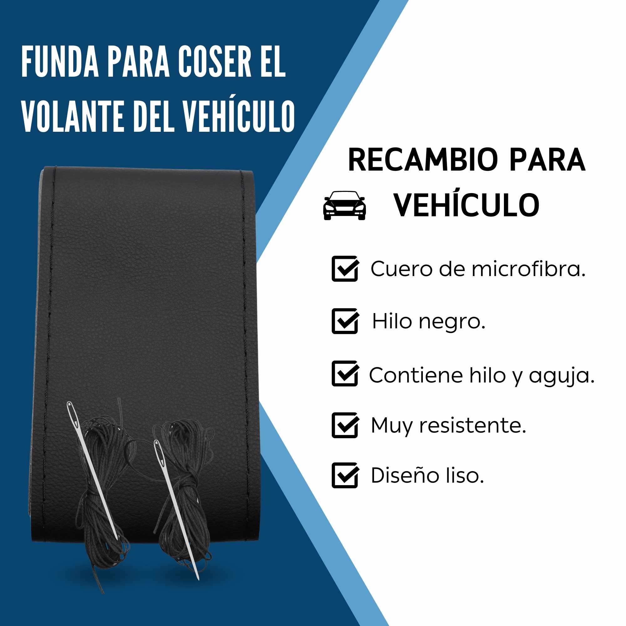 Funda para volante lisa con Agujas e hilo negro - imagen 2