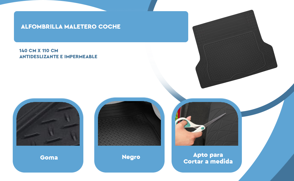 Banner - Alfombrillas maletero coche de Goma Universales negro  140 x 110 cm