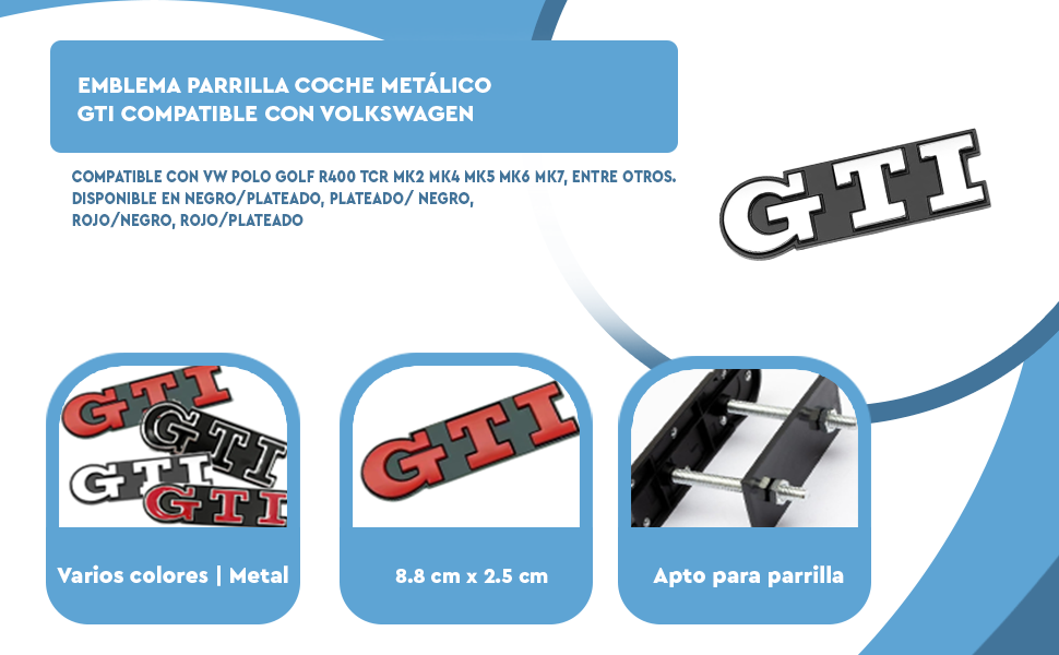 Banner - Emblema parrilla GTI compatible con VW azul