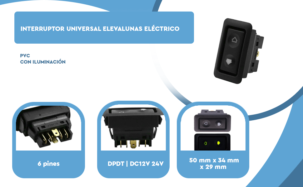 Banner - Interruptor universal Elevalunas Eléctrico 6pin DPDT DC12V 24V
