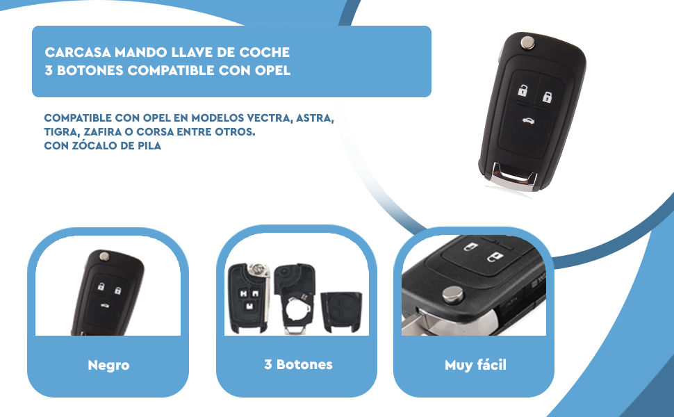 Banner - Carcasa mando llave del coche 3 botones compatible con Opel Vauxhall
