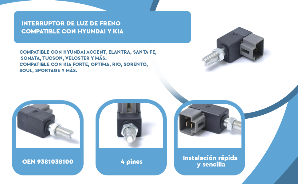 Banner - Interruptor de luz de freno compatible con Hyundai y Kia OEN 9381038100