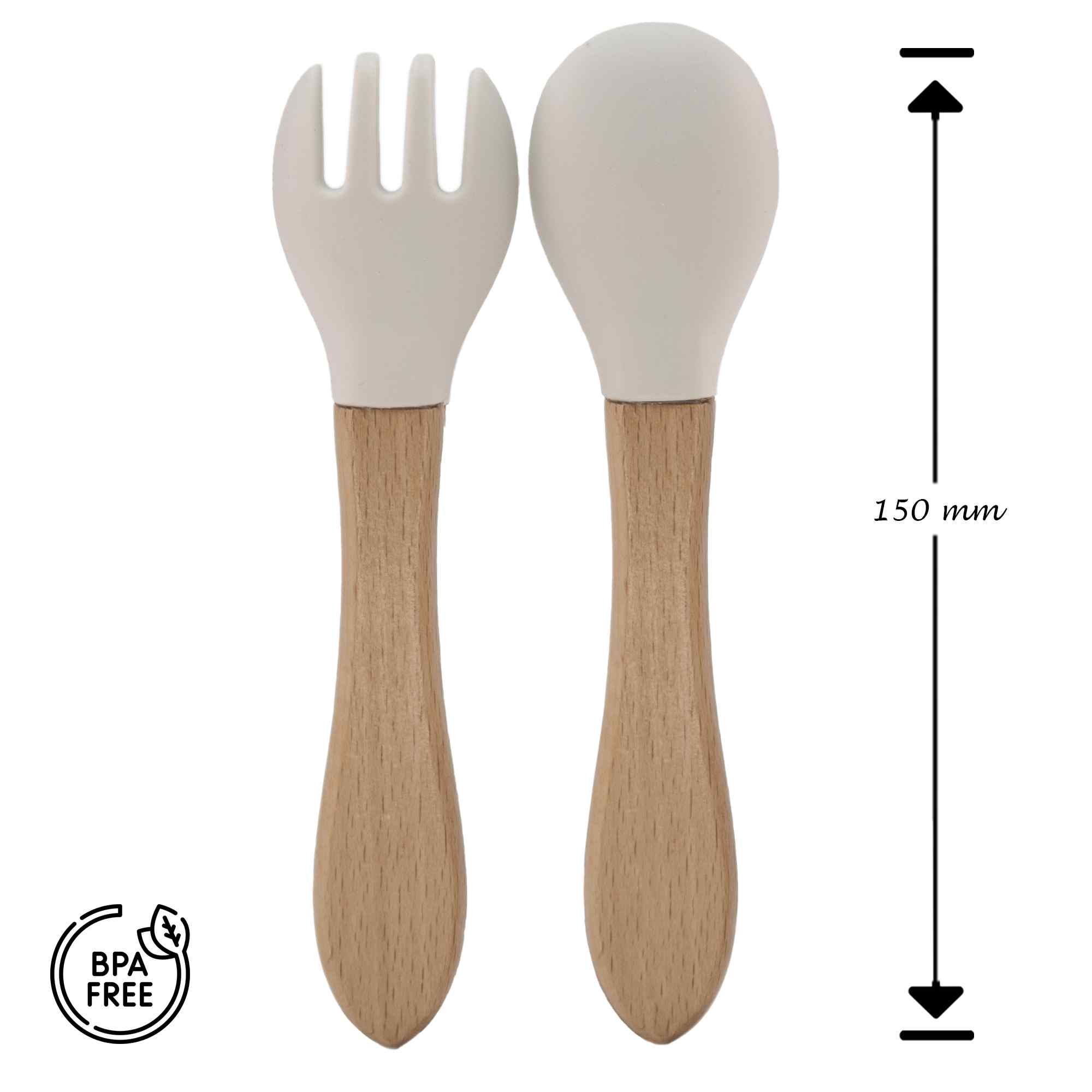 Cubiertos bebe cuchara y tenedor silicona y madera blanco - imagen 5