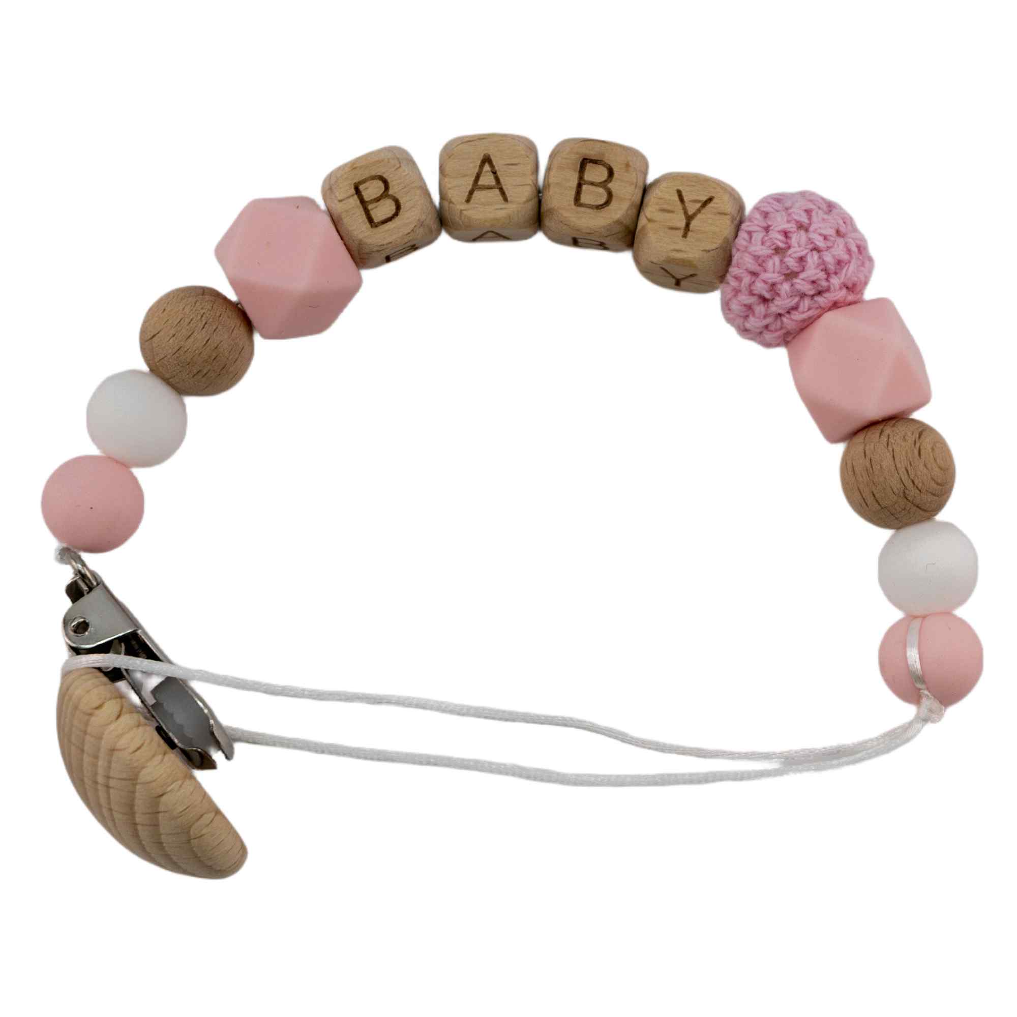 Cadena sujeta chupete silicona diseño baby madera rosa - imagen 1