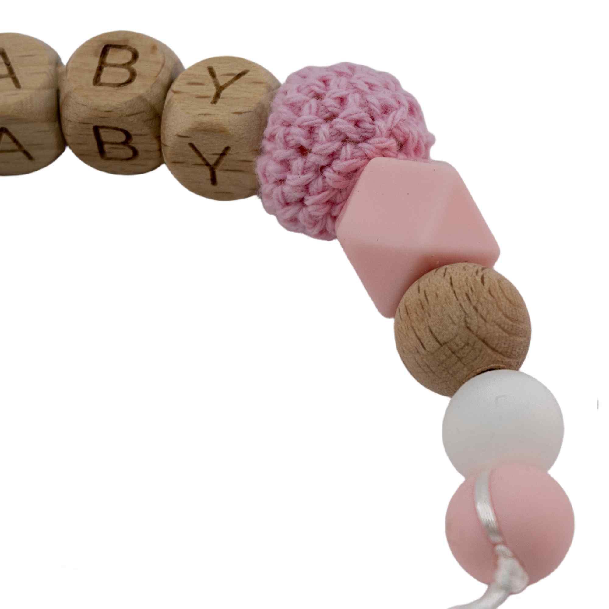 Cadena sujeta chupete silicona diseño baby madera rosa - imagen 2