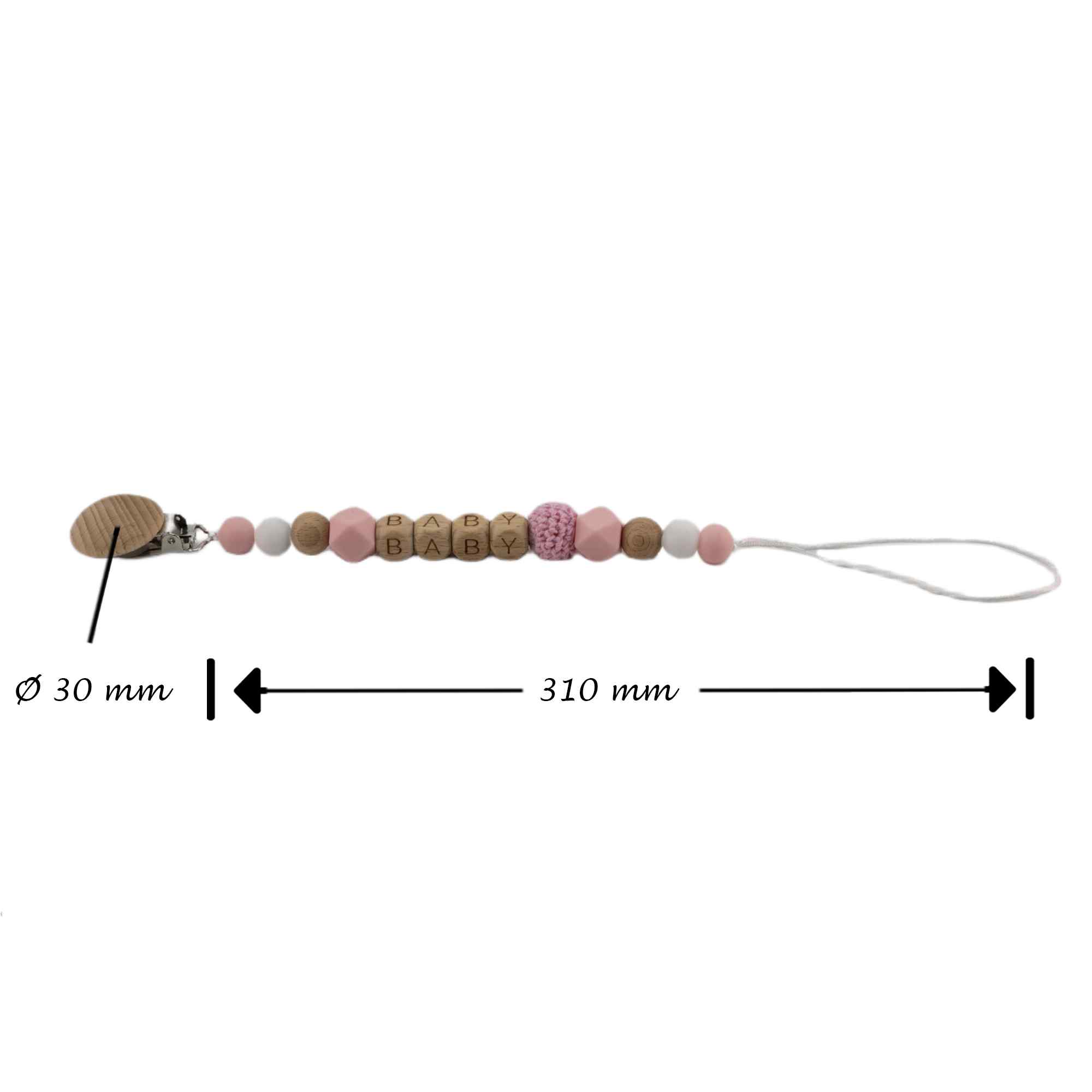 Cadena sujeta chupete silicona diseño baby madera rosa - imagen 6