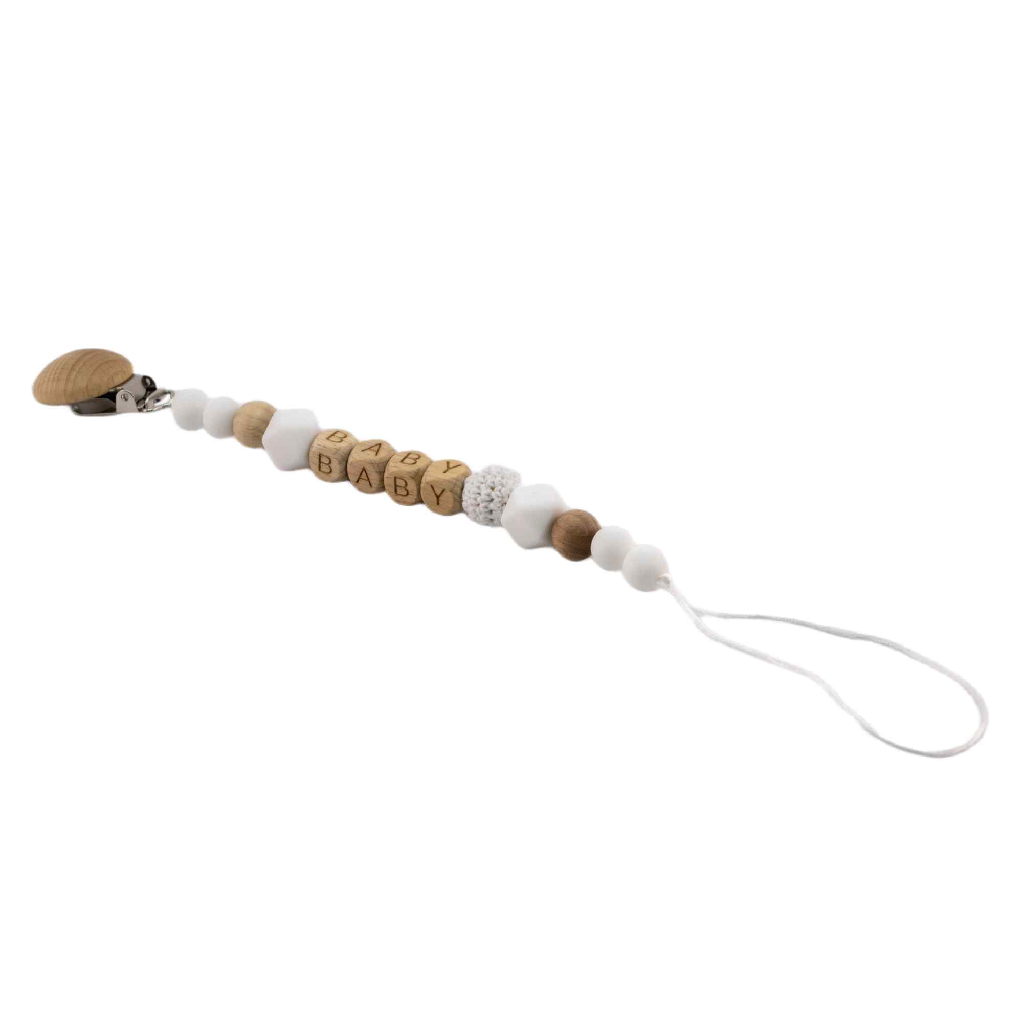 Cadena sujeta chupete silicona diseño baby madera blanco - imagen 4