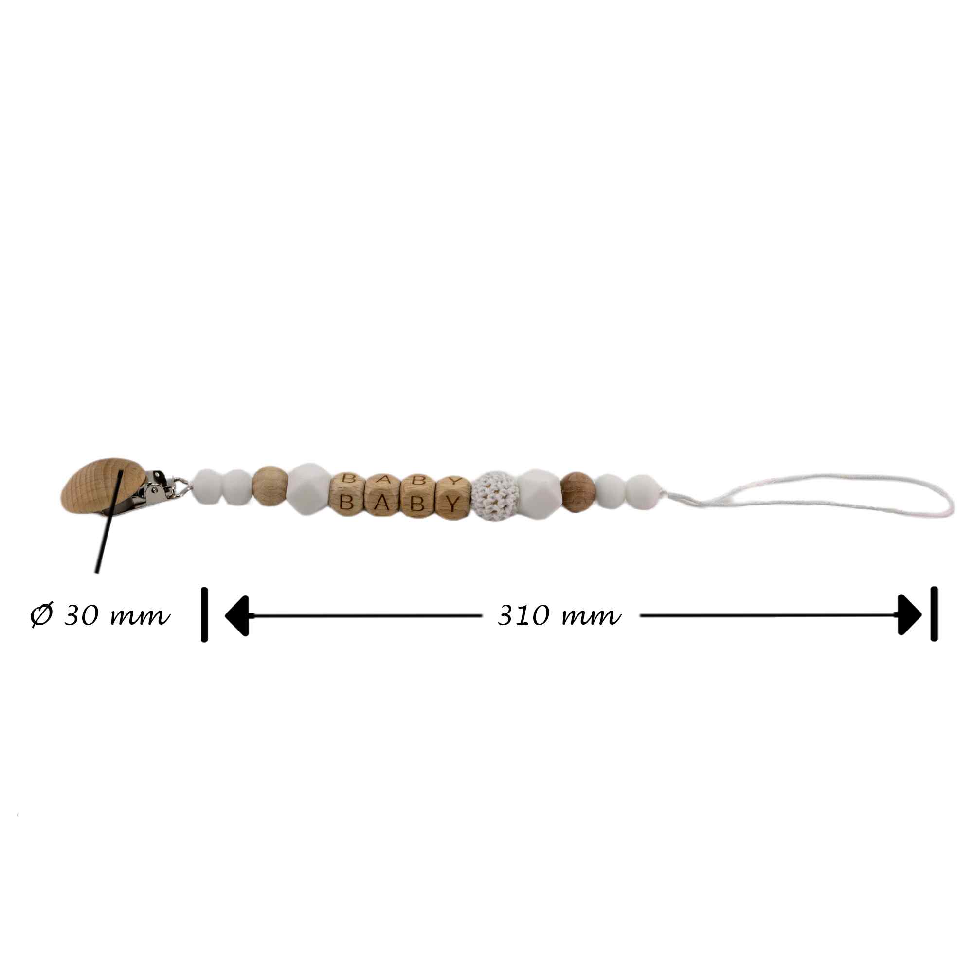 Cadena sujeta chupete silicona diseño baby madera blanco - imagen 6