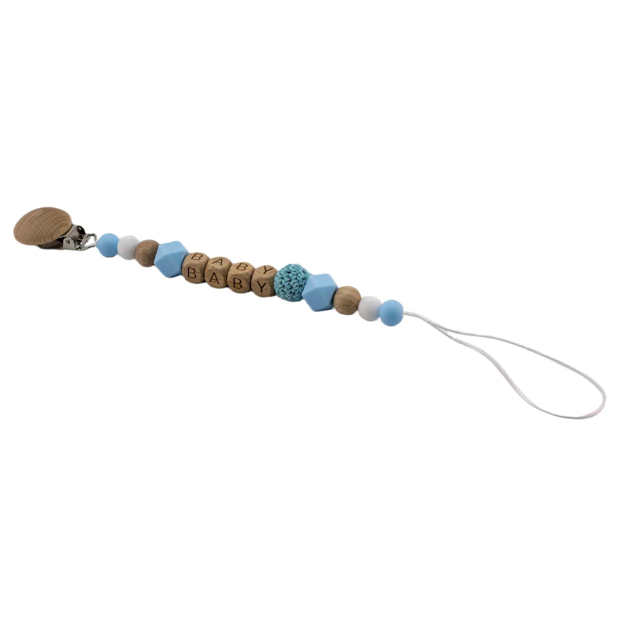 Cadena sujeta chupete silicona diseño baby madera azul - imagen 5