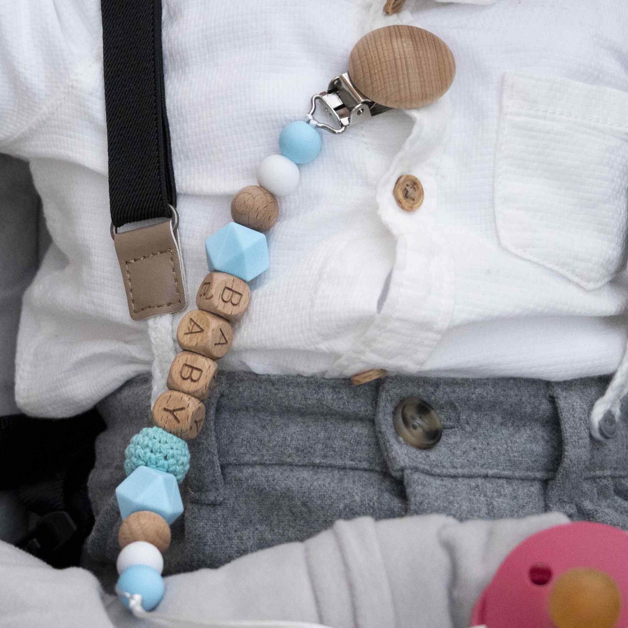 Cadena sujeta chupete silicona diseño baby madera azul - imagen 6
