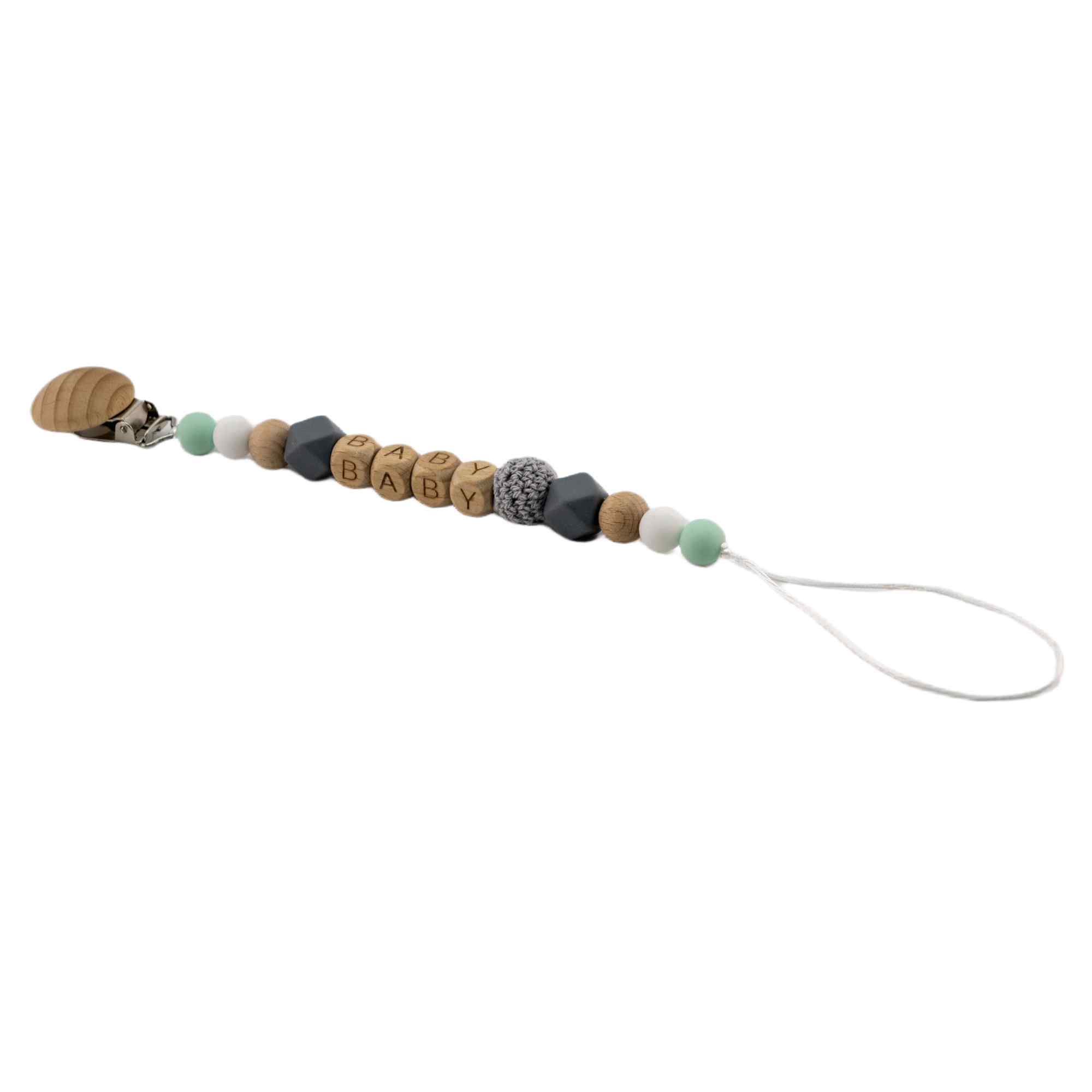 Cadena sujeta chupete silicona diseño baby madera verde - imagen 5