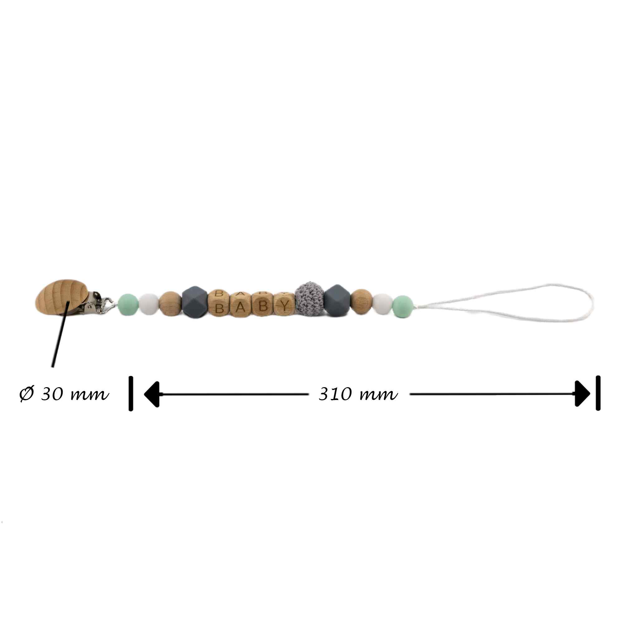 Cadena sujeta chupete silicona diseño baby madera verde - imagen 7