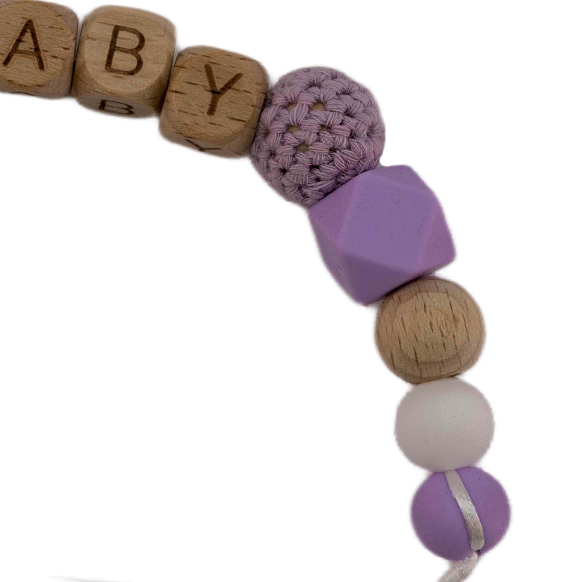 Cadena sujeta chupete silicona diseño baby madera morado - imagen 2