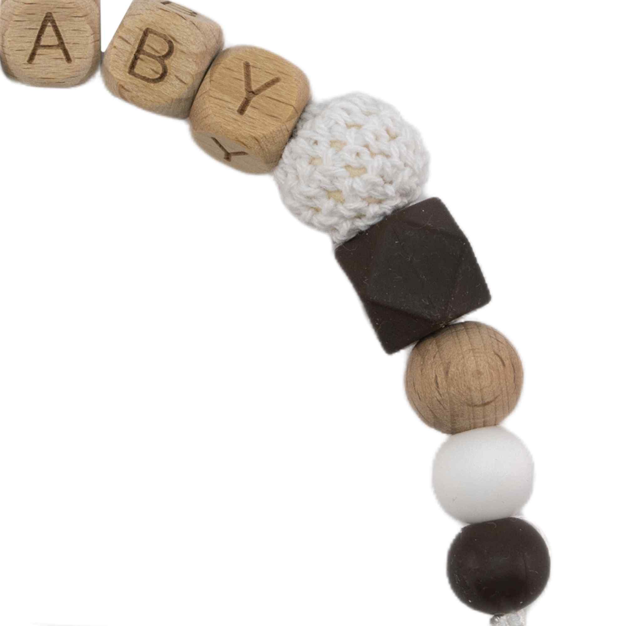 Cadena sujeta chupete silicona diseño baby madera marrón