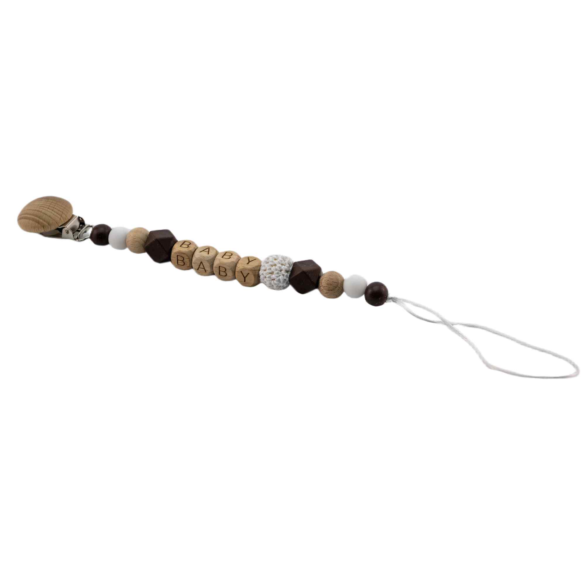 Cadena sujeta chupete silicona diseño baby madera marrón - imagen 4