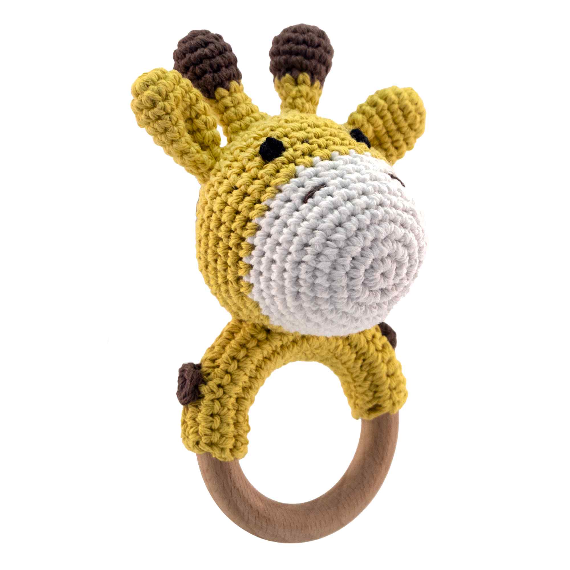 Sonajero para bebe diseño jirafa mango madera