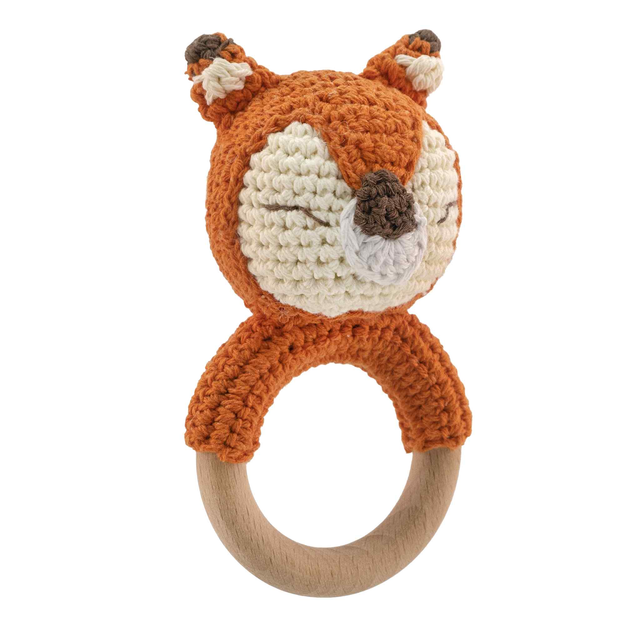 Sonajero para bebe diseño zorro mango madera