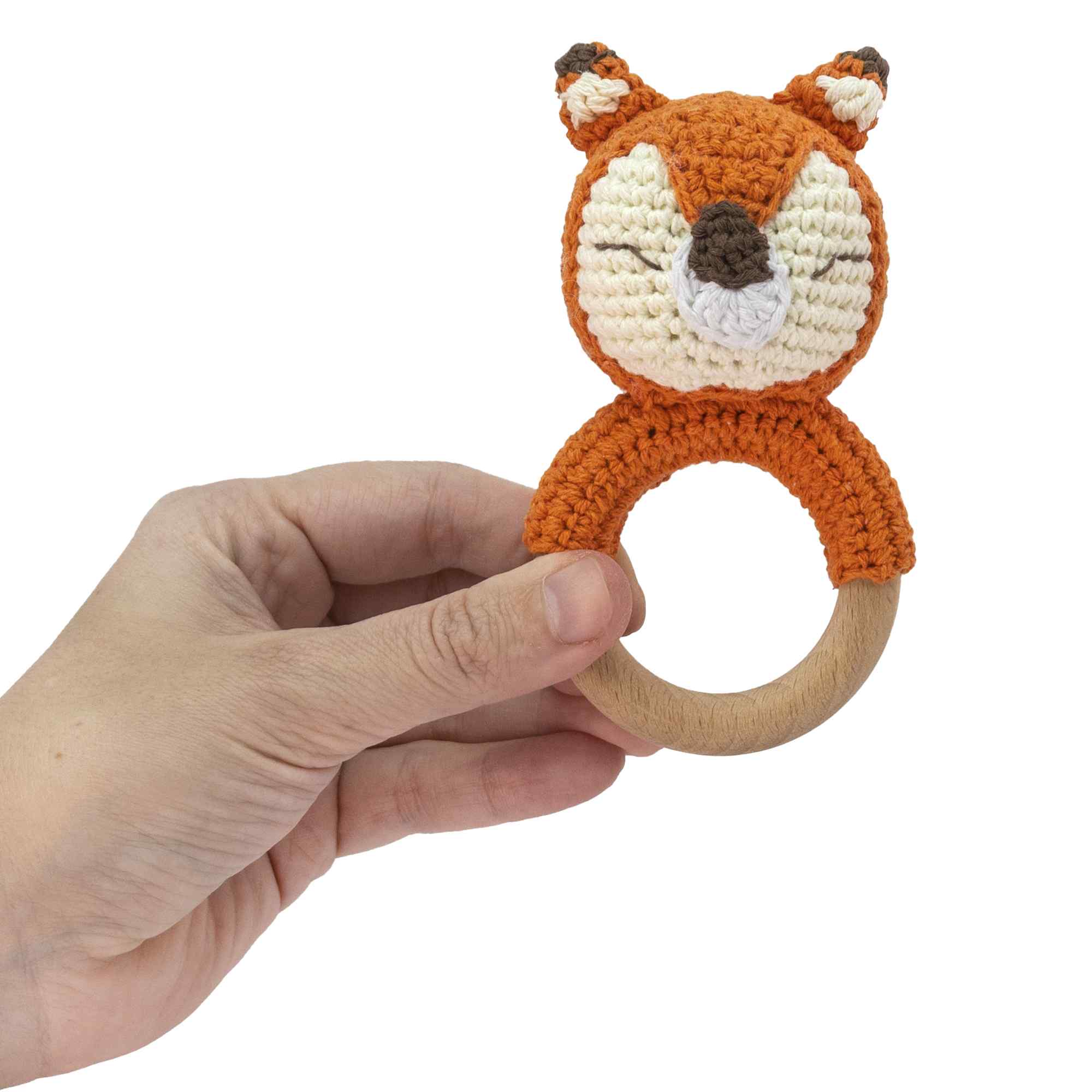 Sonajero para bebe diseño zorro mango madera - imagen 4