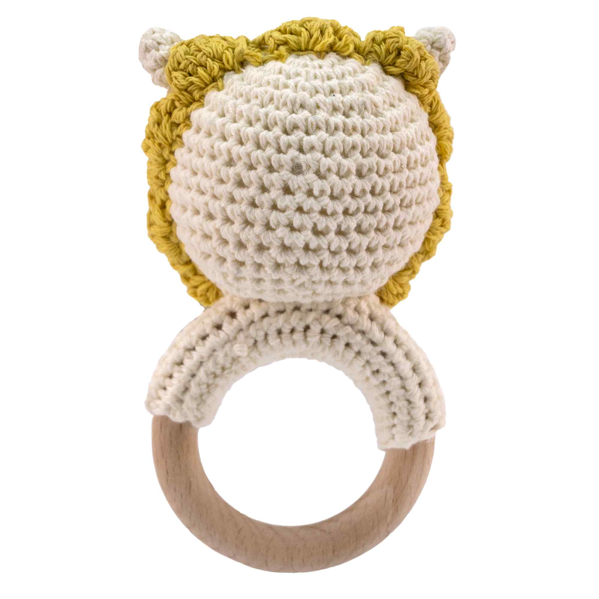 Sonajero para bebe diseño León mango madera - imagen 2
