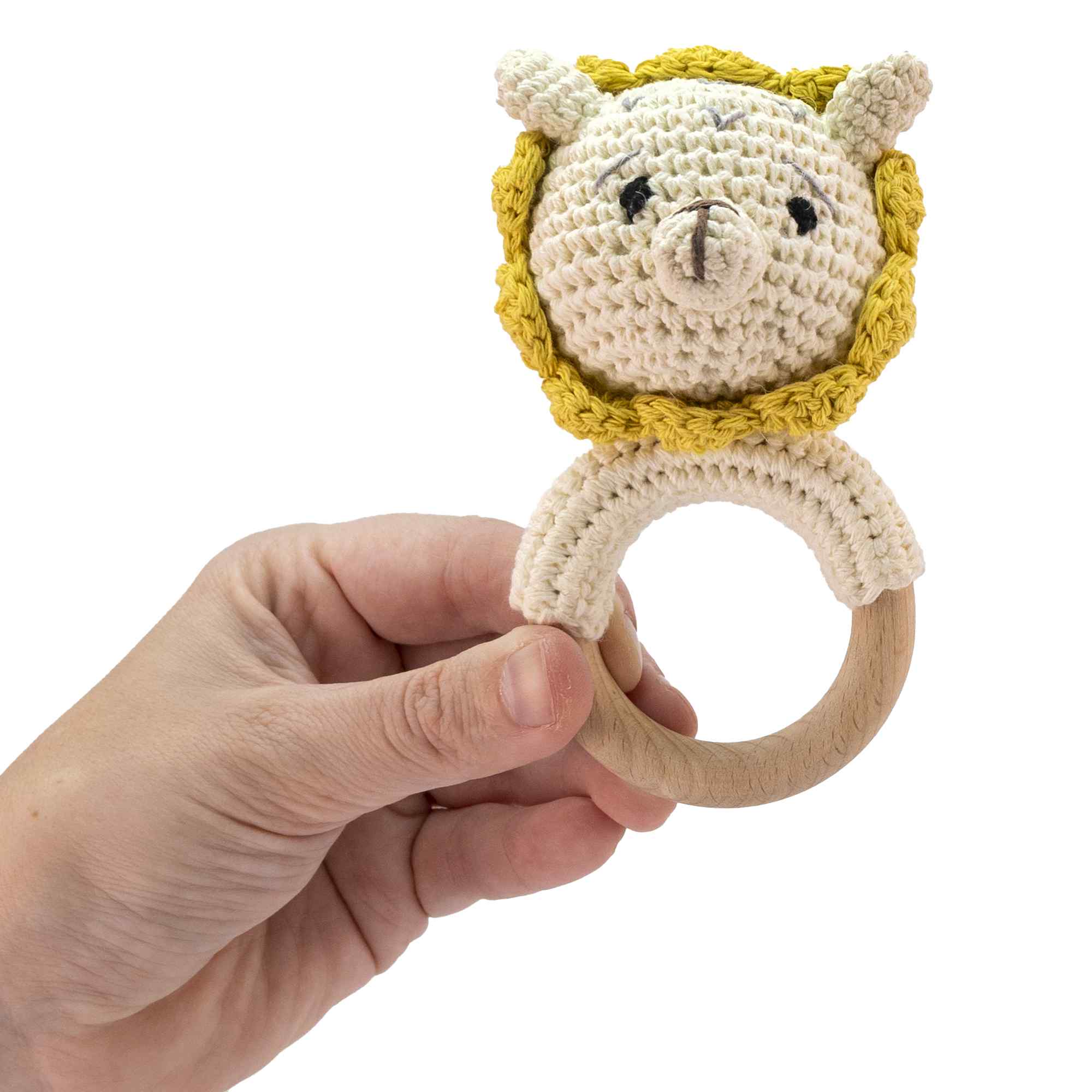 Sonajero para bebe diseño León mango madera - imagen 4