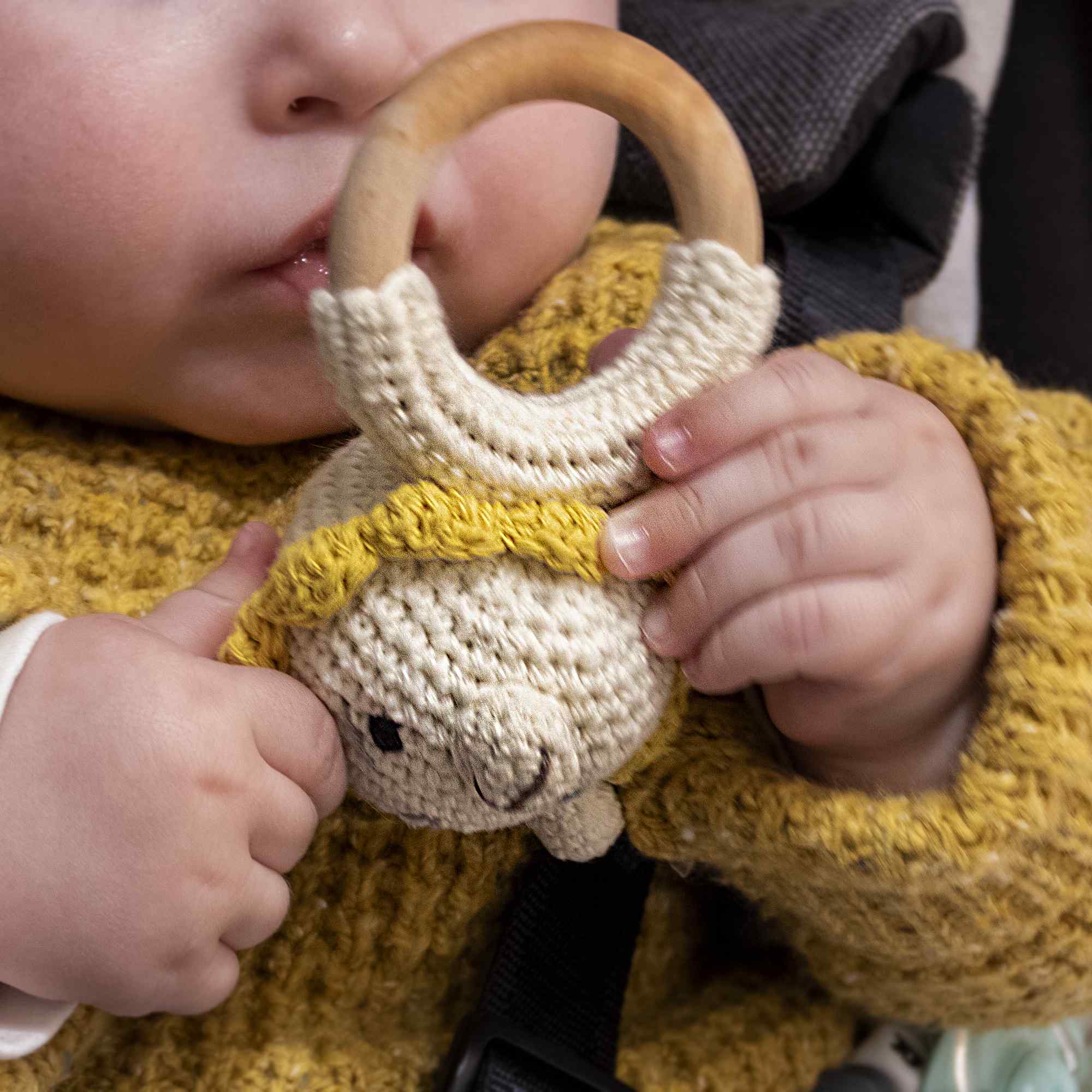 Sonajero para bebe diseño León mango madera - imagen 6