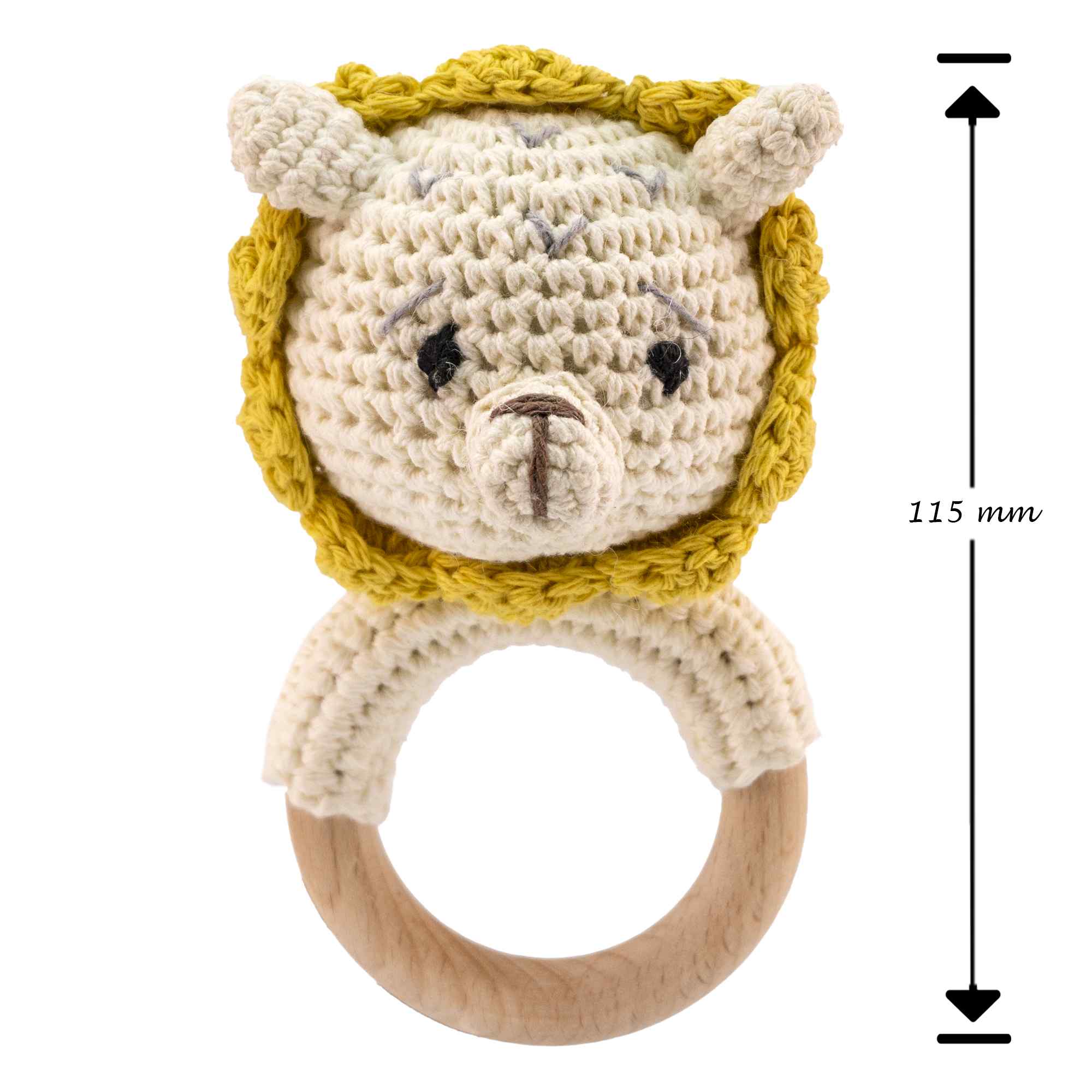 Sonajero para bebe diseño León mango madera - imagen 7