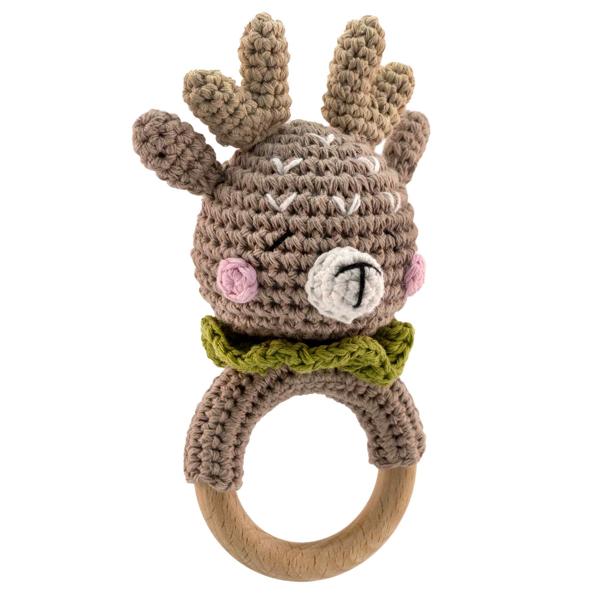 Sonajero para bebe diseño Ciervo mango madera